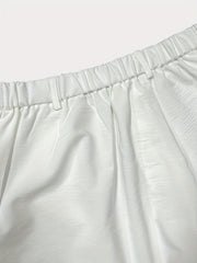  Solid Button Knee Length Elastic Waist Shorts