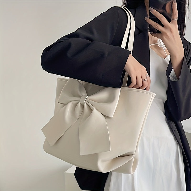 Beige Tote Bag Large Capacity Stylish Shoulder Handbag