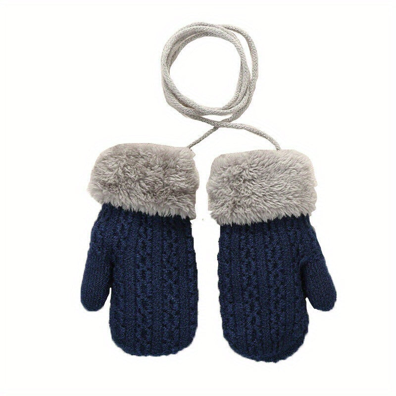 Kids Warm Knitted Gloves Double Layer Padded Thick Winter Outdoor Gloves