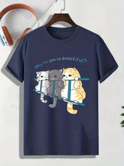 Men's Cartoon Cat Pattern T shirt Active Breathable Tee