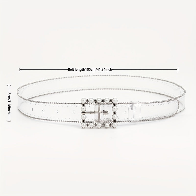 Faux Pearl Buckle Y2K Belt Beads Decor Transparent PVC Beaded Edge Belt