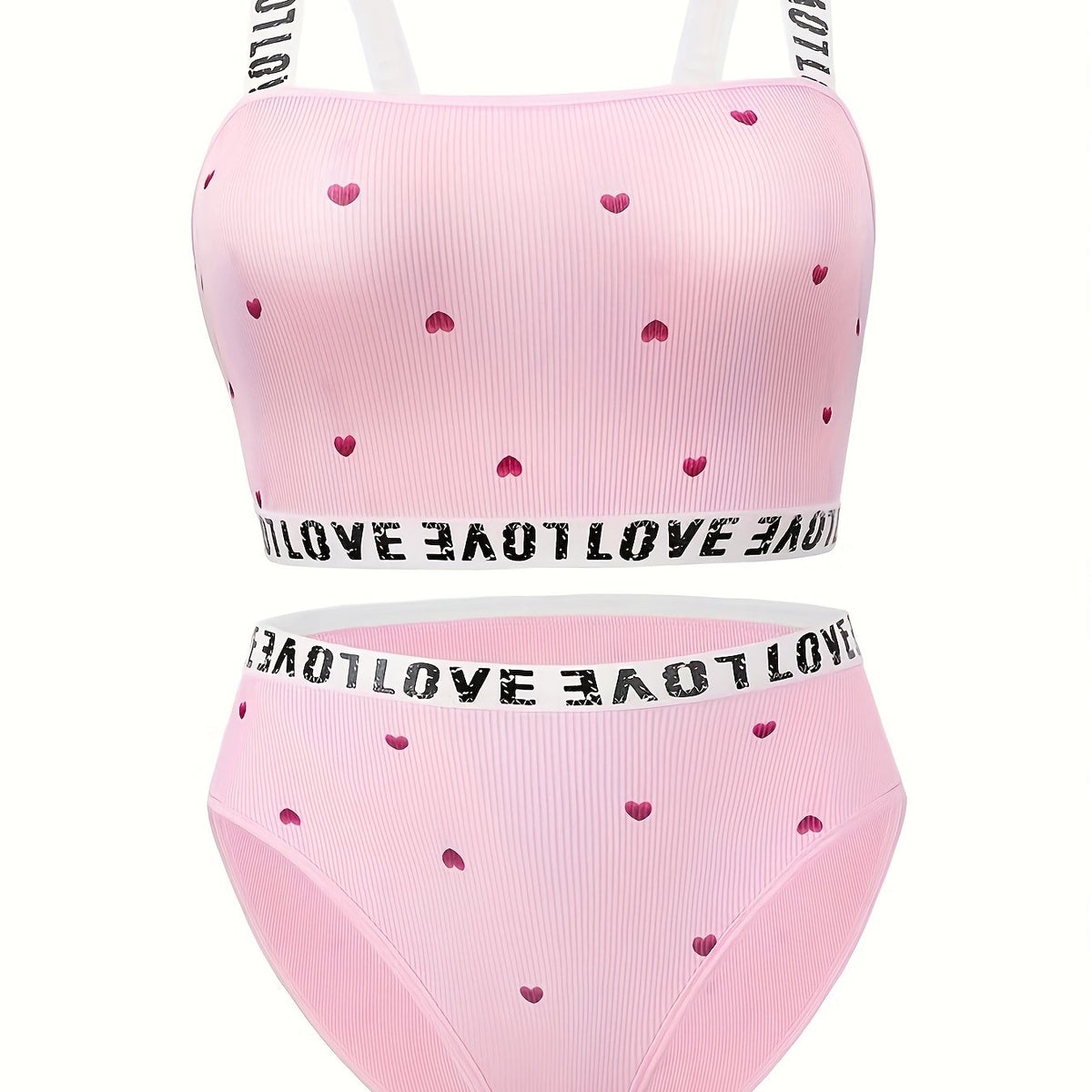  Heart Print Bra & Panty Set Medium Stretch