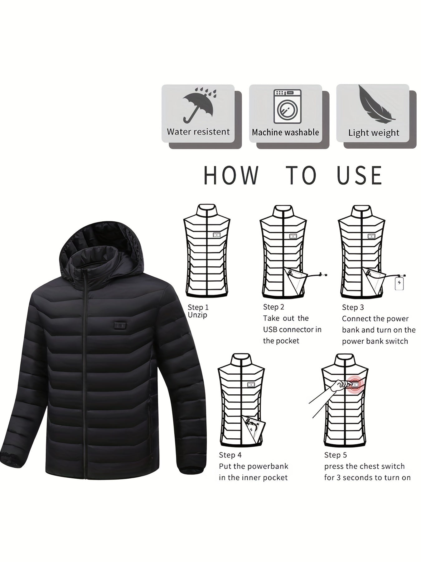 Men's Heated Jacket Outdoor Lightweight Warm Heating Clothing