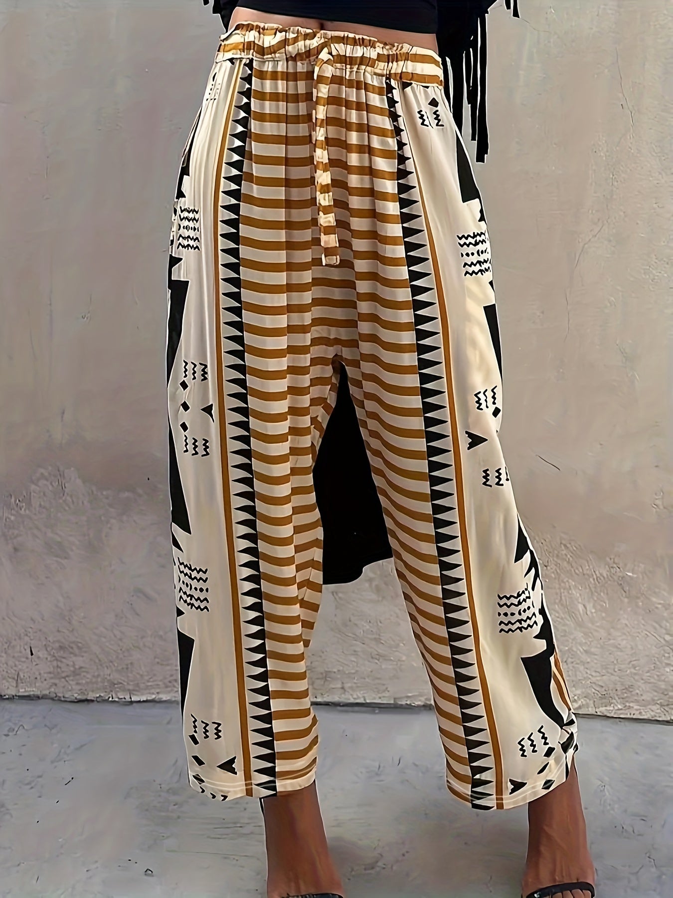  Colorblock Geo Print Wide Leg Trousers