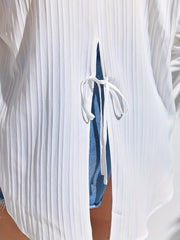  Solid Textured Long Sleeve Button Up Blouse