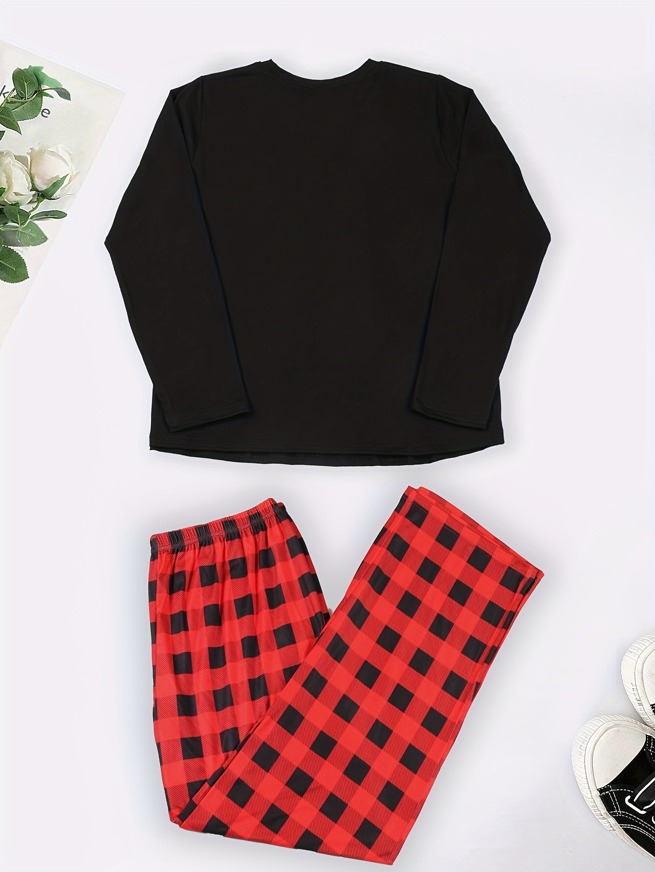  Christmas Casual Pajama Set Women's Plus Plaid Truck & Christmas Tree