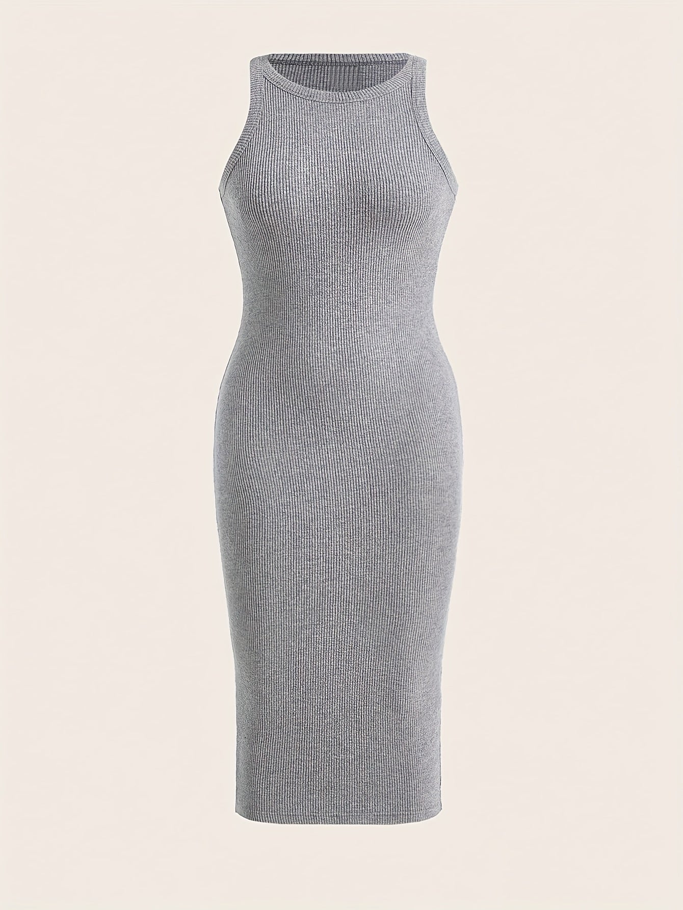  Solid Round Neck Tank Dress