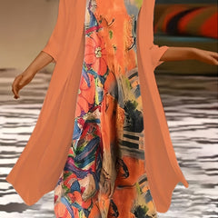 Women's Plus Floral Print Tank Dress & Long Sleeve Coat Set