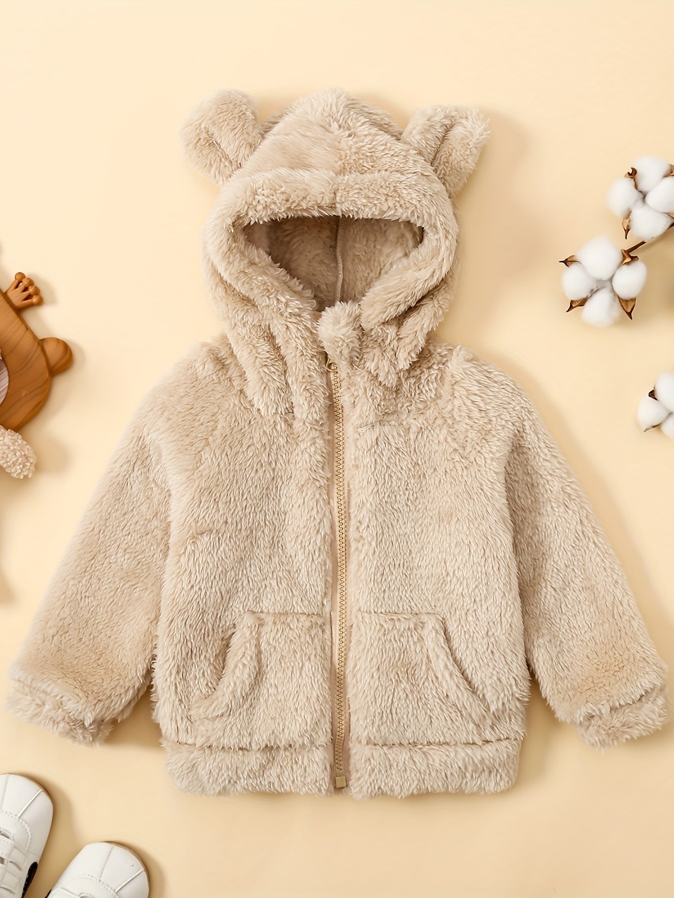 Unisex Baby Fleece Coat Bear Ears Hooded Zipper Jackets