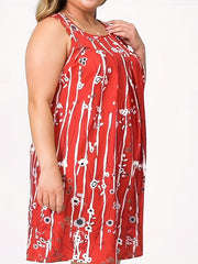  Floral Print Tank Dress Round Neck Slight Stretch