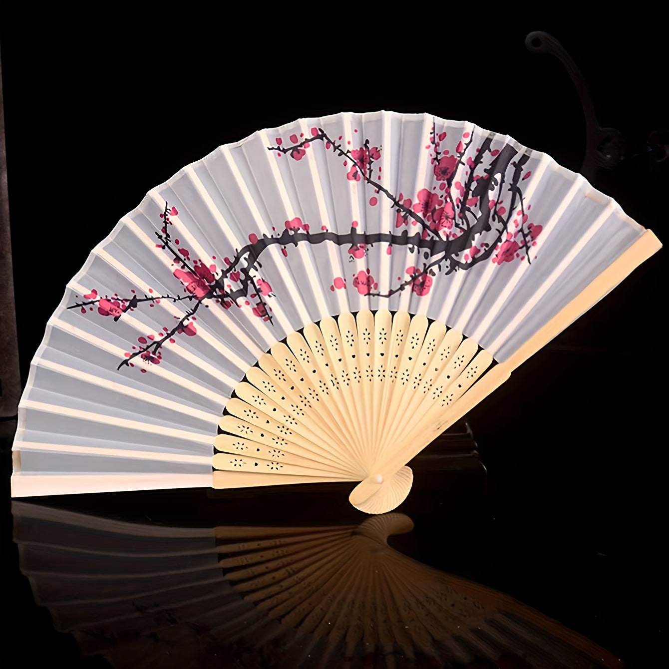Chinese Style Fiber Decorative Fan Floral Pattern Folding Fan