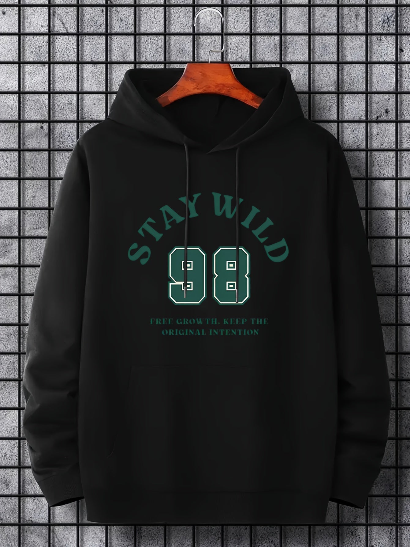 Men's Stay Wild 98 Print Hoodie Casual Stretch Drawstring Hooded Sweats