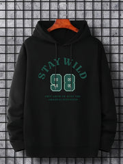 Men's Stay Wild 98 Print Hoodie Casual Stretch Drawstring Hooded Sweats