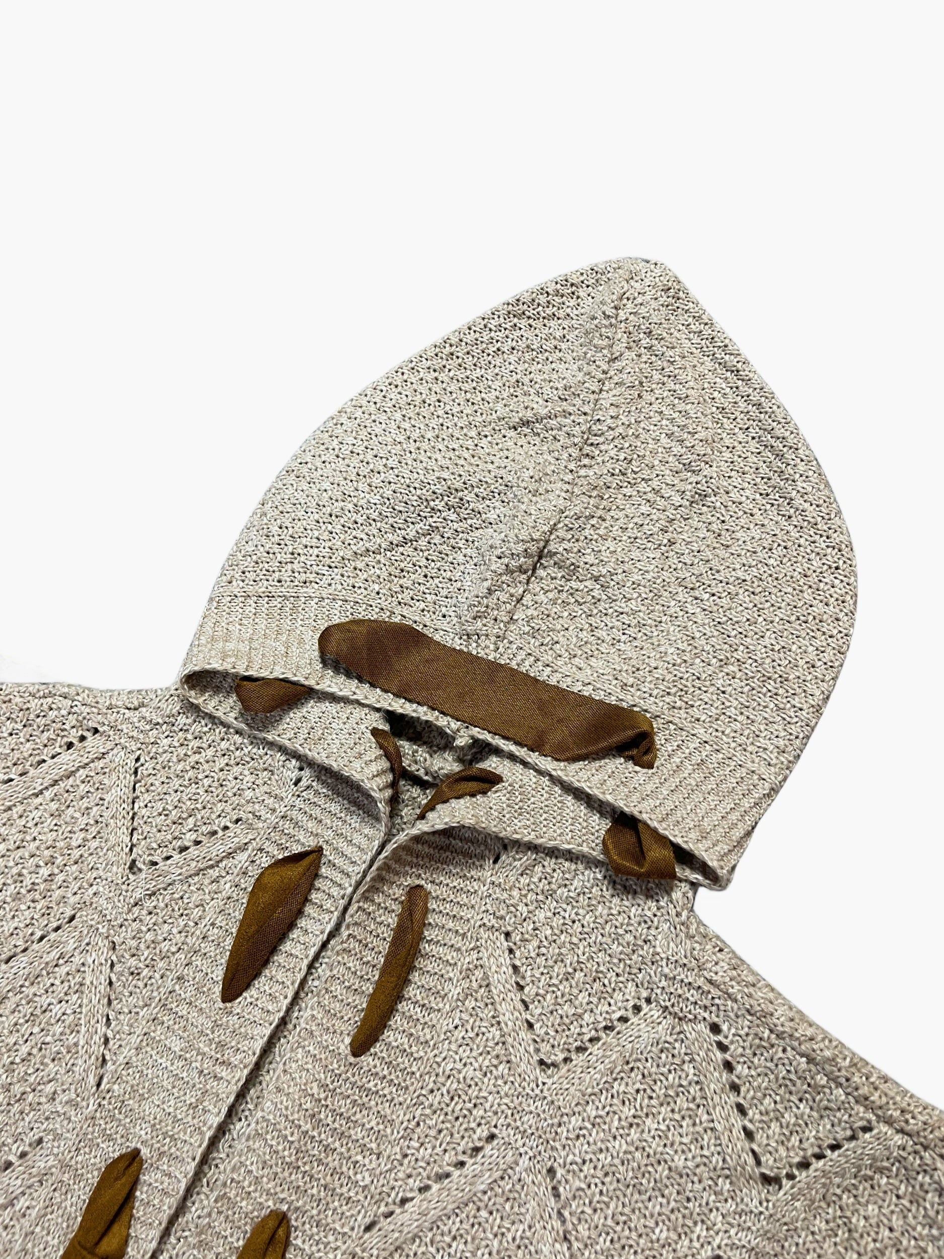  Solid Pointelle Long Sleeve Hooded Open Front Sweater Cardigan
