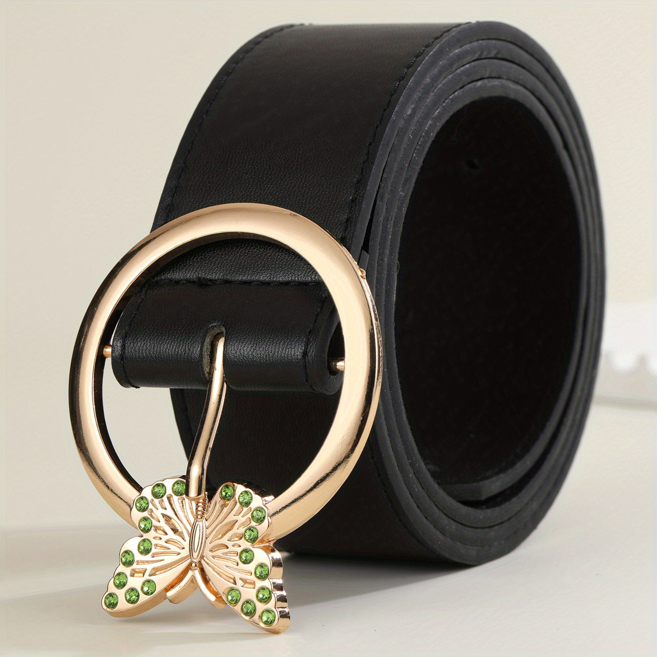 Butterfly Buckle Rhinestone PU Belt for Women