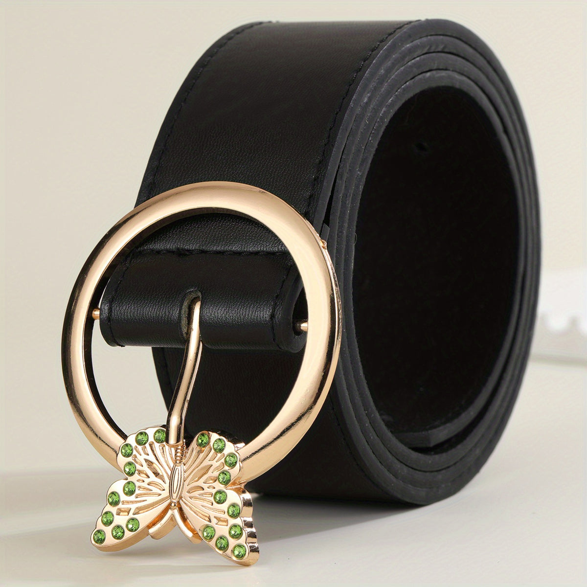 Butterfly Buckle Rhinestone PU Belt for Women