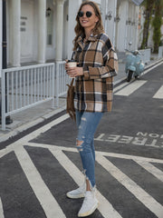  Plaid Print Long Sleeve Button Up Collar Shirt