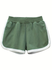 Girls' Contrast Binding Elastic Waist Casual Shorts