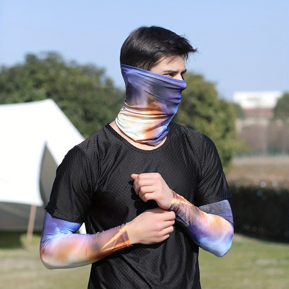 Colorful Tattoo Arm Sleeves & Face Towel Set