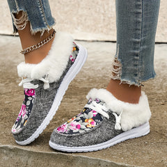 Floral Print Warm Sneakers Lightweight Casual Flat Walking Shoes