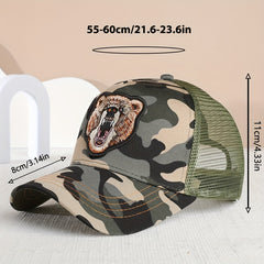 Bear Patch Unisex Trucker Hat Mesh Breathable Baseball Cap Lightweight Sunshade