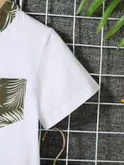 Boys Leaves Print Polo Shirt & Shorts Set Kids Summer Clothes