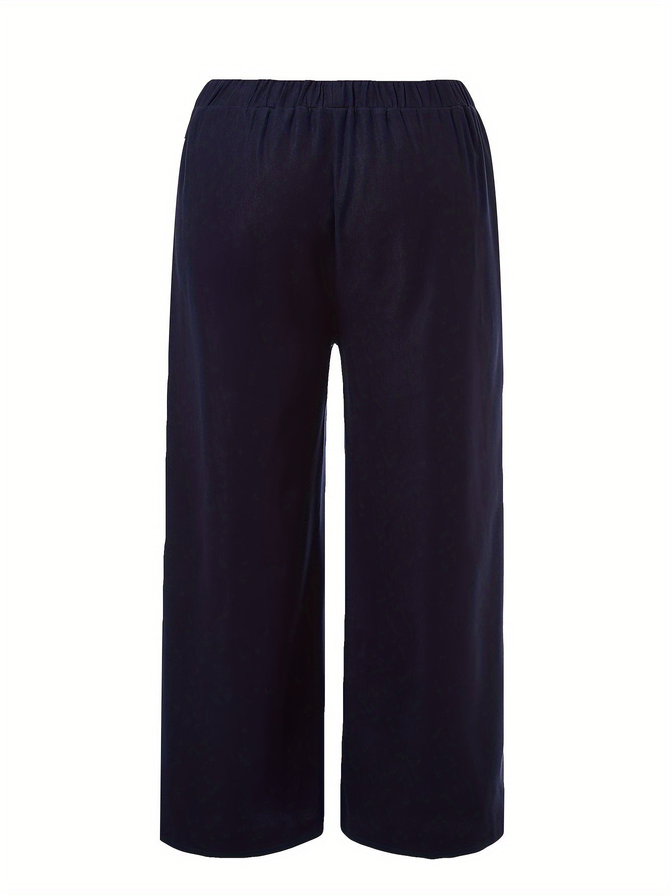 Women's Plus Solid Elastic Waist Wide Leg Loose Trousers