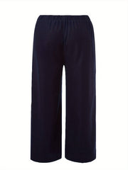 Women's Plus Solid Elastic Waist Wide Leg Loose Trousers