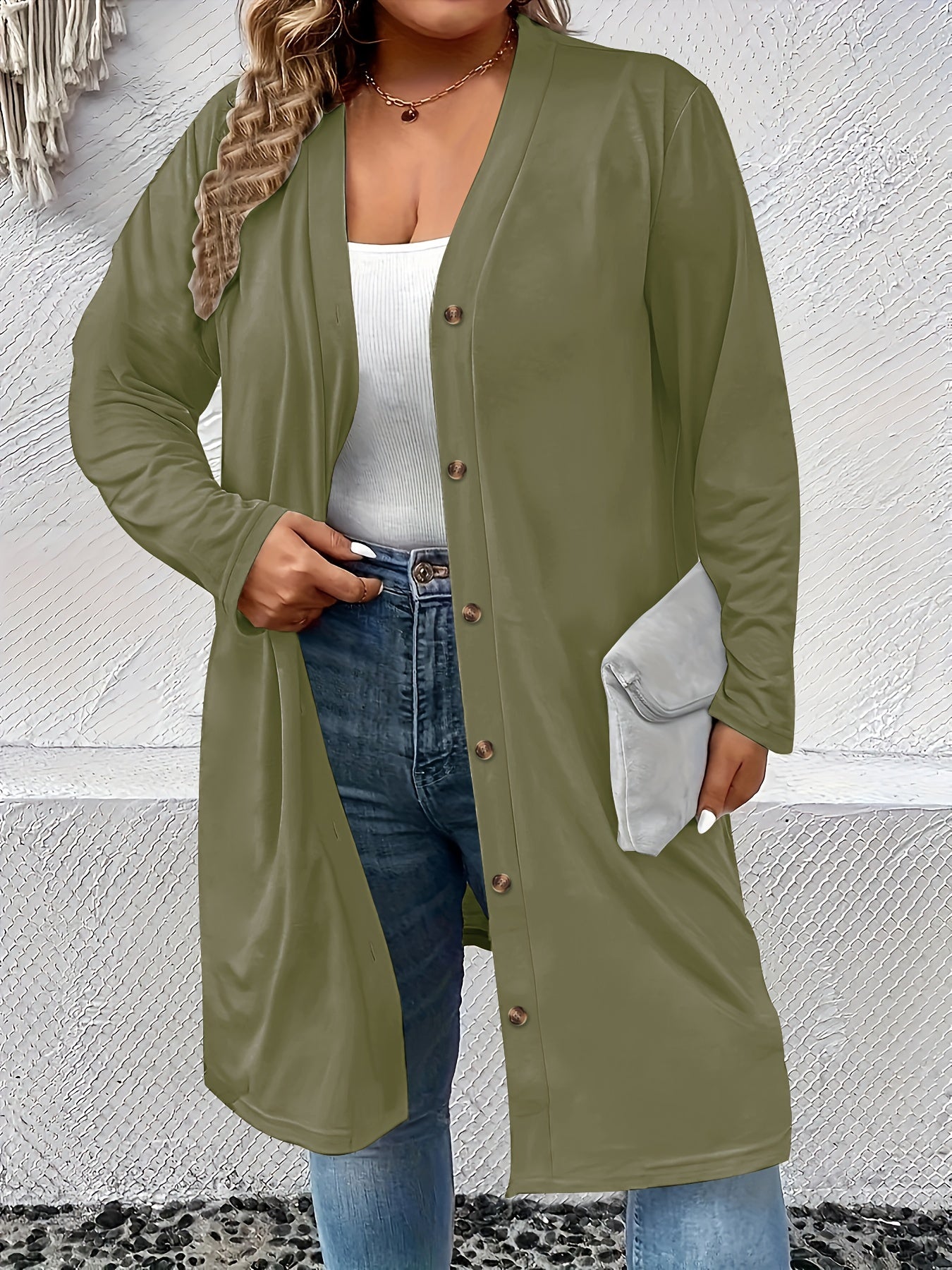  Solid Long Sleeve Button Up Cardigan
