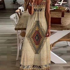  Ikat Print V Neck Maxi Tank Dress