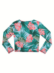 Girl's Tropical Leaf Pattern Long Sleeve T-shirt
