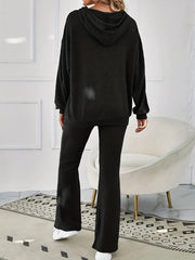  Solid Waffle Hoodie & Flared Leg Pants Set