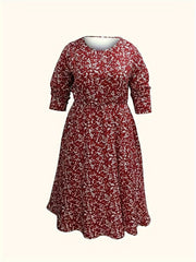  Boho Floral Print Long Sleeve Dress With Pockets