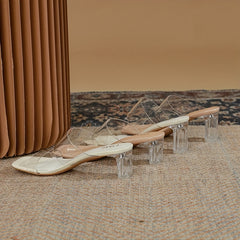 Crystal Block Heel Sandals Double Strap Pumps Square Toe Women's Summer Heels