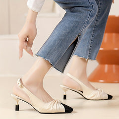 Women's Pleated Low Heels Slingback Pumps