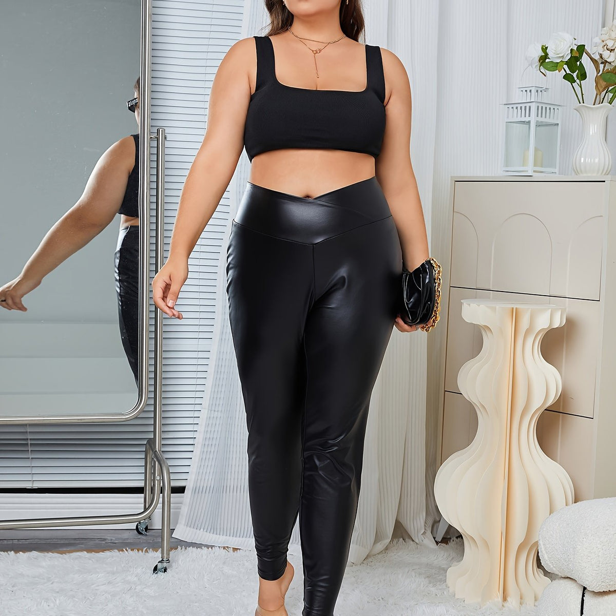  Faux Leather High Rise Leggings