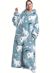 Dog Print Fuzzy Lounge Robe Hooded Robe Women's Loungewear