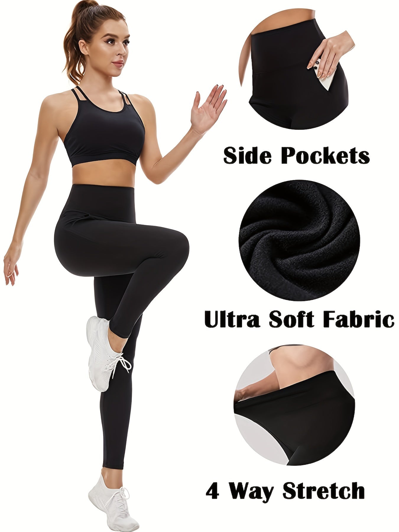 High-Waisted Sports Leggings with Pockets - Yoga Tight Pants