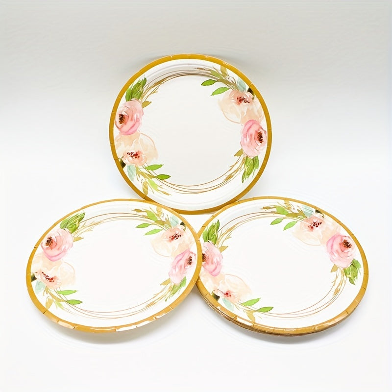 Camellia Floral Party Dinnerware 17" Paper Plates (12/16/20Pcs)