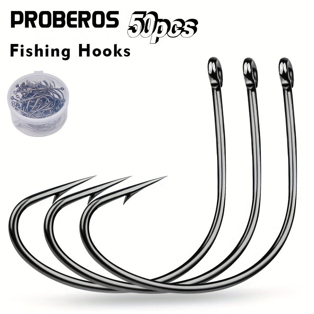 50pcs High Carbon Steel Fish Hooks Box High Strength Corrosion Resistance