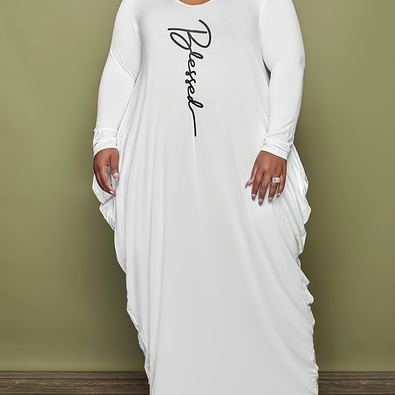  Letter Knot Sleeve Maxi Dress High Stretch