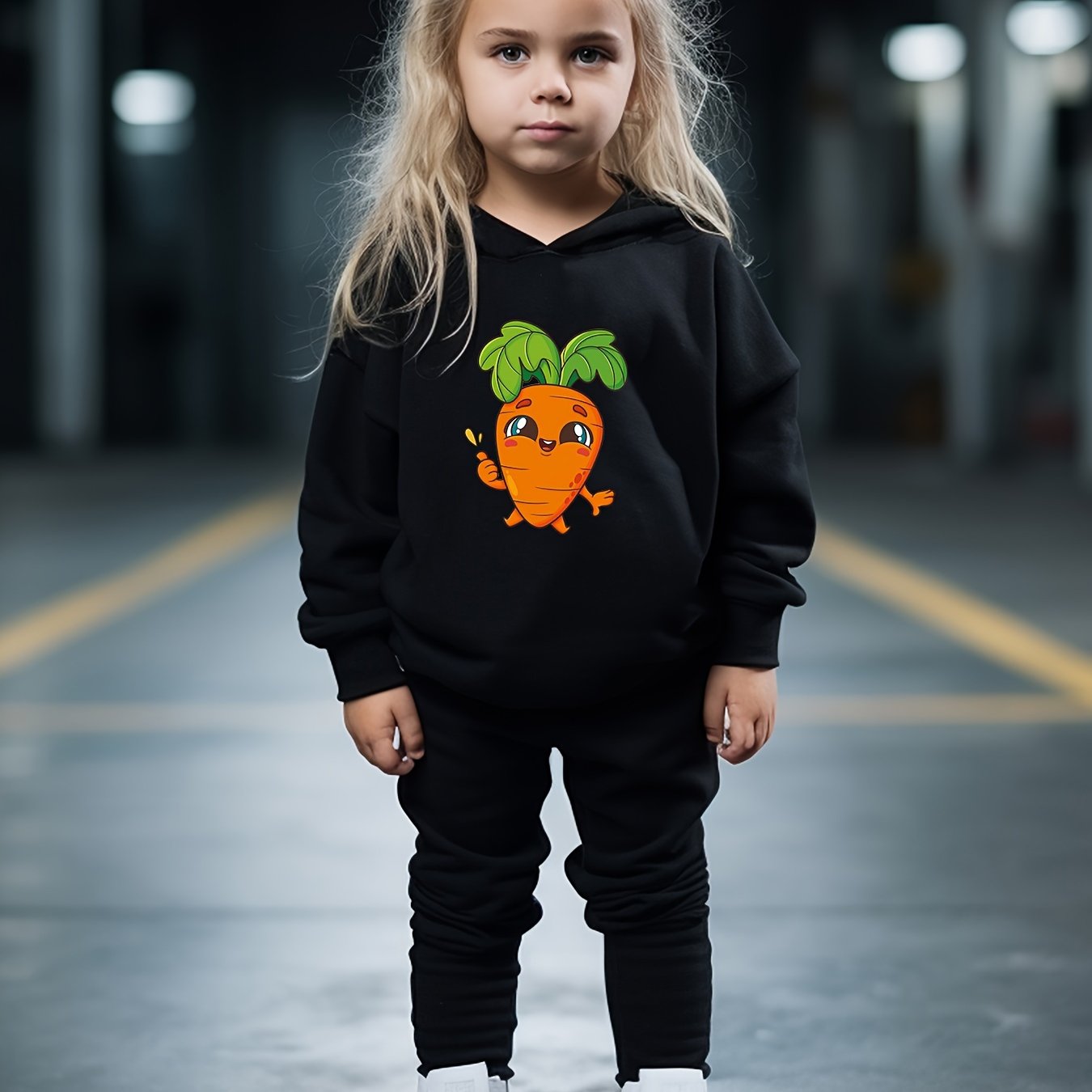 Cartoon Carrot Print Hoodies Pants Set For Spring Fall