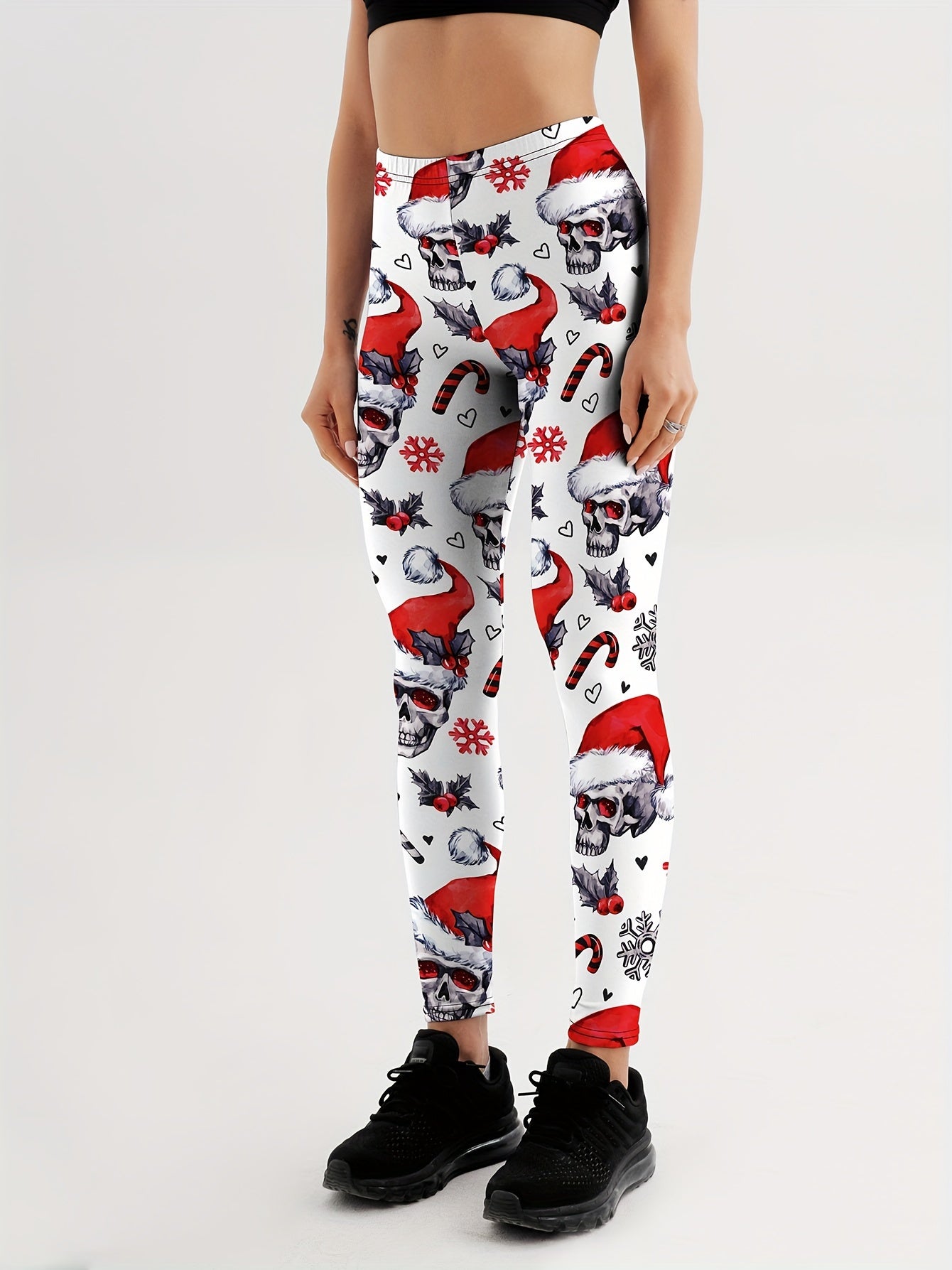 Christmas Skull Print Yoga Pants High Stretch Leggings