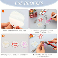 Acrylic Round Tag Tassel Keychain Metal Pendant Key Ring