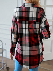  Plaid Print Long Sleeve Button Up Tunic Shirt Top