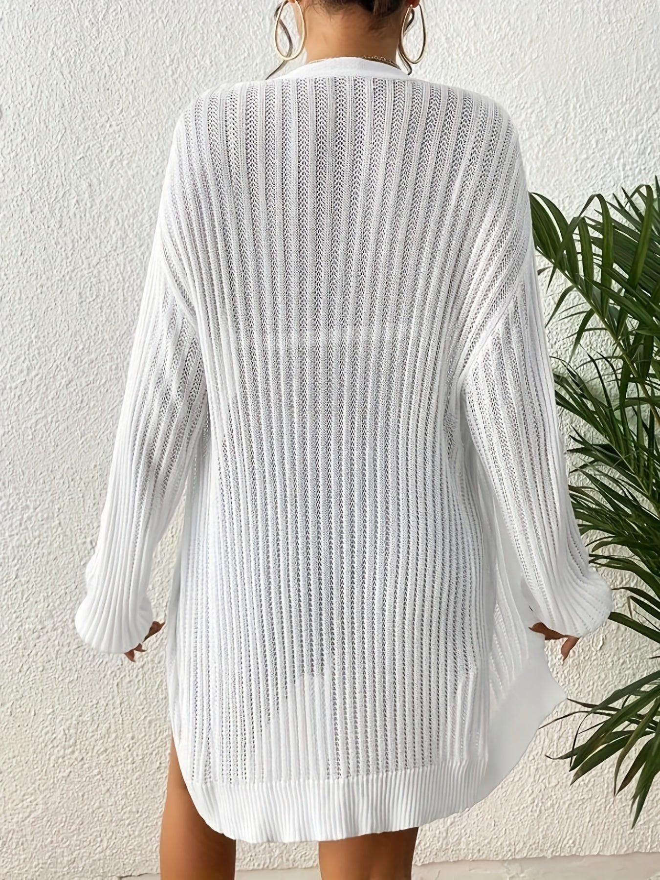  Solid Long Sleeve Open Front Cardigan