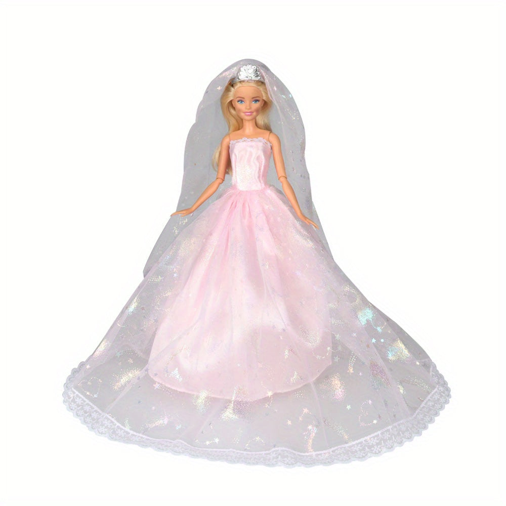 Doll Dresses Wedding Dress Set with Crown Veil - Girl Accessories Toys
