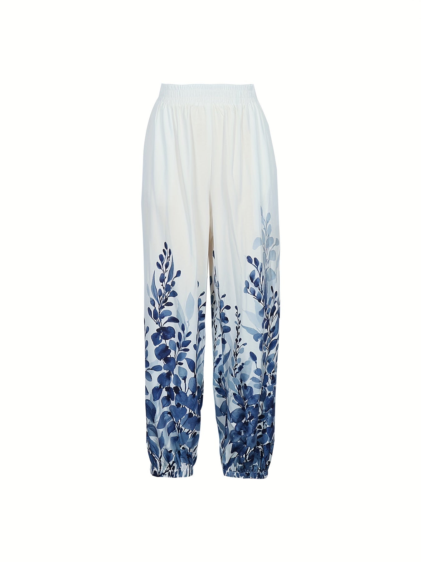 Women's Plus Ombre Floral Print Elastic Waist Pants With Pockets