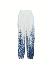 Women's Plus Ombre Floral Print Elastic Waist Pants With Pockets