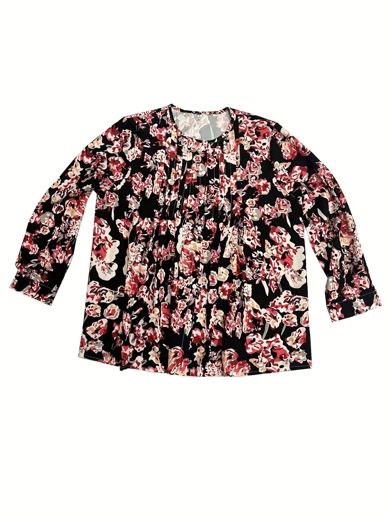  Floral Print Button Up Long Sleeve Blouse